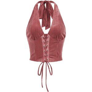 Women's Halter Corset Tops Lace Up Pink